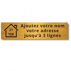 Plaque Bo&icirc;te aux Lettres Personnalis&eacute;e Adh&eacute;sive - Nom Grav&eacute; PVC R&eacute;sistant - 10x2.5cm Gris Alu M&eacute;tallis&eacute; - 1 &agrave; 3 Lignes pour Maison Num&eacute;ro Rue (Or bross&eacute;/noir) (Univerdeal, neuf)
