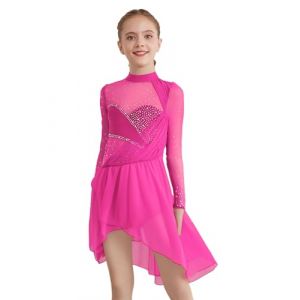 TTAO Robe Danse Contemporain Enfant Fille Justaucorps de Patinage Artistique Manches Longues Robe Danse Lyrique Asym&eacute;trique Justaucorps Gymnastique Comp&eacute;tition 5-16 Ans Rose Vif 5-6 Ans (TTAOSHOP EU, neuf)