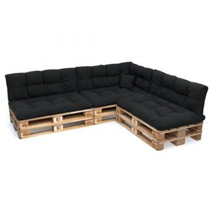 POKAR Set de 8 Coussins Matelass&eacute; pour Palettes Euro: 3X Assise 120x80cm + 3X Dossier 120x40cm + 1x Dossier 60x40cm + 1x Coussin 40x40cm, Canap&eacute; de Jardin, sans Palette,Noir (EURAKOP-FR, neuf)