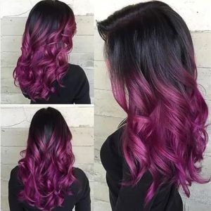 Perruques Perruque for Costume de Fête Halloween Synthétique Résistant à la Chaleur Noir à Violet Ombre Femmes Cheveux Longs Ondulés Perruques pour femmes(Purple) (linjie20248, neuf)