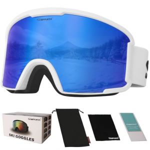 OUTDOORSPARTA Lunettes de sports de neige - lunettes de ski compatibles avec les casques pour hommes et femmes, protection 100% UV (8. Cadre blanc, plein Objectif miroir bleu) (OutdoorSparta, neuf)