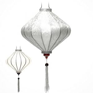 Lanterne Lampion Asiatique en Soie Blanc T &Oslash;35cm - Lustre Suspension Traditionnel de Hoi an en Tissu, Bambou et Bois - D&eacute;coration et Artisanat du Vietnam (T20-B) (ART SAIGON, neuf)
