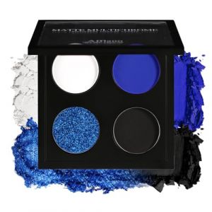 Palette Fards à Paupières Afflano Multichrome Bleu Vibrant, 4 Nuances Haute Pigmentation Longue Tenue, Finitions Mat & Satin Duochrome Fusionnables pour Looks Naturels et Smoky - Format Voyage (Afflano Direct, neuf)