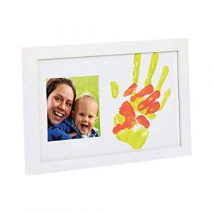 Happy Hands Baby and Me Cadre photo avec impression en couleur pour une empreinte de main ou de pied de bébé (dimensions : 20 x 32cm, compris peinture et rouleau de peinture adaptés à la peau), blanc (VISO TRADE, neuf)