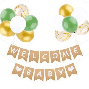 12PCS Ballons et Banderole Welcome Enfant Bienvenue pour Baby Shower Fête de Naissance Anniversaire Communion Baptême Décoration Accessoires Cadeau (Wei Er TongMaoYi, neuf)