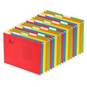 GUOKOFF Dossiers Suspendus A4, Lot de 20 Dossiers Suspendus en Carton Recyclé avec Onglets et Inserts pour Cartes, Classeurs Suspendus pour le Bureau, école (hong jiu jiu mao yi, neuf)