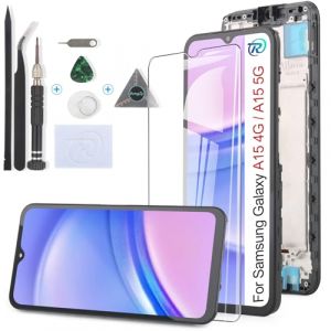 RongZy Écran Tactile LCD Compatible avec Samsung Galaxy A15 4G De Remplacement LCD Tactile Vitre pour Samsung Galaxy A15 5G avec Kit D'outils de Réparation(6.5",Noir avec Cadre) (YWLRongZy, neuf)