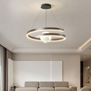 Mengjay Lustre LED Moderne Spirale, Hauteur Réglable Lustre à LED,Avec sphère lunaire 3D,Plafonnier 3 Températures de Couleur,pour Salle à Manger, Couloir, Entrée (Noir) (Mengjay, neuf)