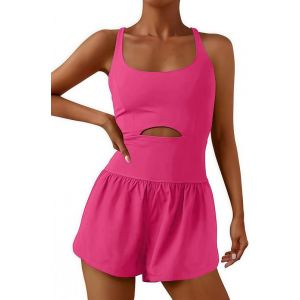 Sukiglam Combinaison Femme &Eacute;t&eacute; Sans Manches Courte Combishort Moulante Sport Col Carr&eacute; Une Pi&egrave;ce Jumpsuit Sexy Dos Crois&eacute; Cutout Combinaisons Salopette Short Avec Poches pour Entra&icirc;nement Yoga (Sukiglam Store, neuf)