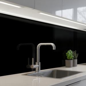 KitchenYeah&copy; Credence Cuisine Adhesive 80x150 cm Protege Mur Revetement Mural Adhesif Parement Interieur &Agrave; Coller Plaque Plastique Rigide Noir - Uni - Couleur (KitchenYeah, neuf)