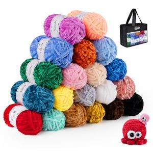ilauke 20x30g Pelotes de Laine et Fils,Laine Velours Doux pour Tricot et Crochet,Kit de Pelotes de Laine a Tricoter avec 2 Crochet,2 Aiguilles,8 Marqueurs Epingles et Sac de Rangement Réutilisable (MiGE shop, neuf)