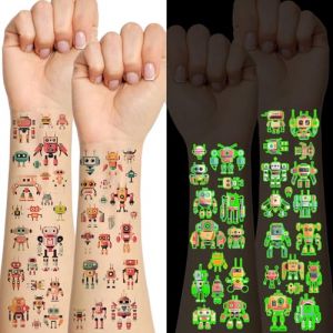 Qpout 99 Styles Luminous Robot Tatouages Temporaires pour Enfants, Cool Drôle Science Robotique Tatouage Autocollants Pour Filles Garçons Anniversaire Fête Décorations Fournitures Faveurs (Mopyt, neuf)