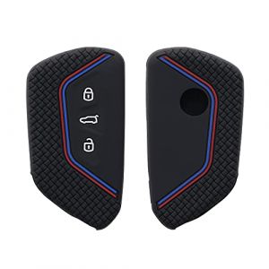 kwmobile Coque clé de Voiture Compatible avec VW Golf 8 3-Bouton Accessoire clé Voiture - Protection étui Souple en Silicone - Noir-Rouge-Bleu (SX-Commerce, neuf)