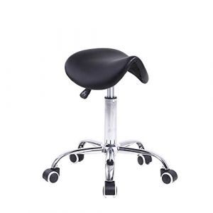 KKTONER Tabouret de Selle pivotant en Similicuir réglable en Hauteur avec vérin à gaz hydraulique pour Coiffure, Massage, Spa, Tatouage, Bar, Studio (Noir) (KKTONER-EU, neuf)