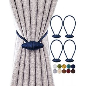 TECVINCI Embrasses de Rideau Magn&eacute;tiques avec Aimant Plus Grand de Mise &agrave; Niveau, Paquet de 4 Retenues de Draperie de 40 cm pour Rideau Int&eacute;rieur et Ext&eacute;rieur - Bleu Marine (DewStar, neuf)