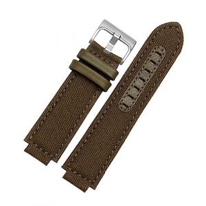 Bracelet de montre en cuir pour Timex pour mar&eacute;e pour boussole bracelet de montre en toile 24x16mm bouche convexe pour hommes (Color : Canvas Green Silver) (CaiTian * Trading, neuf)