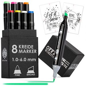 OfficeTree 8x Chalk Markers - Stylo Pour Vitre - Crayon Tableau Noir à Pointe Ronde et Pointe Biseautée - Crayon Craie Vitre - Marqueurs Craie (ILP GmbH, neuf)