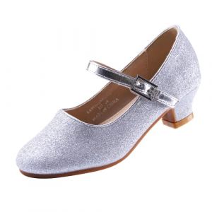 EIGHT KM Chaussure &agrave; Talon Fille de Princesse Ballerine Mariage pour Enfant Fille EKM7015 Paillettes Minerva Argent 32 (ElfElfElf FR, neuf)