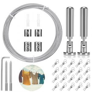 Tiusixsy Corde à Linge 5m, Corde a Linge Exterieur, Corde à Linge avec 20 clips, Fil de Tension,Fil Photo, Fil de Rideaux Corde, pour Suspendre Photo, Rideaux, Etendage Jardin (SPECIAL SUPPLY S.R.L., neuf)