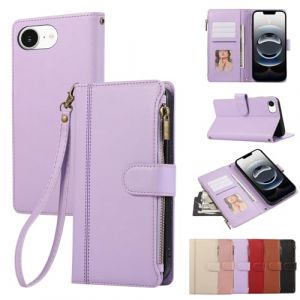 Rosbtib Coque pour iPhone 16e 5G 2025 6.1 Pouces Housse en Cuir Fermeture Zipp&eacute;e Fermeture Magn&eacute;tique Portefeuille avec 4 Poches pour Cartes Standfuntion R&eacute;tro Etui iPhone 16e 5G, Violet (Tengkai Technology, neuf)