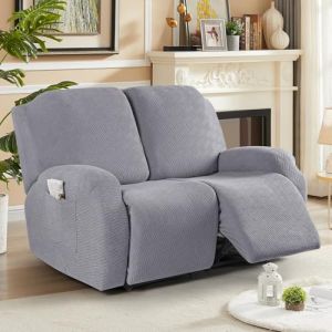 KinCam Housse de Fauteuil Extensible en Jacquard, Housse de Fauteuil Relax avec Poche, Housse Fauteuil Relax pour Chiens et Chats, Douce et Lavable Housse canap&eacute; Relax 2 Places Gris Clair (HXR-EU, neuf)