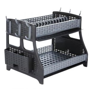 Punkto. &Eacute;gouttoir &agrave; vaisselle 2 &eacute;tages &ndash; &Eacute;gouttoir avec design moderne en Hasir, en plastique sans BPA, avec bac &agrave; couverts, 6 crochets et 2 bacs d'&eacute;gouttage &ndash; Anthracite/Gris &ndash; 50 x 30 x 34 cm (Aspira Home, neuf)