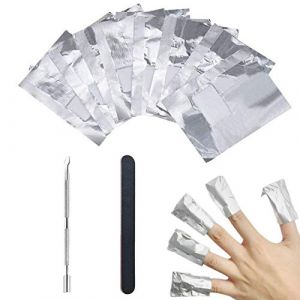 Lukytimo Feuille D'Aluminium Dissolvant, Ultra-Minces Aluminium Vernis Semi Permanent Pour Retirer À Ongles, Paquet Papillotes Ongles Avec Bande De Lime & Poussoir Cuticules , Argent 100 Unité (Lot 1) (LukyTimo - Happy Christmas, neuf)