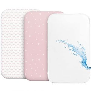 Drap Housse Cododo (Set de 2) + 1 Prot&egrave;ge Matelas Impermeable avec Elastique - 3-en-1 - Taille 50x83 cm -Compatible avec Berceaux, Lit Matelas Cododo Bebe - Pour Fille et Gar&ccedil;on - Motif Rose (BMS France, neuf)