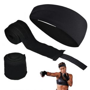 3 Pi&egrave;ces Noir Gants de Boxe Kit, 5m &Eacute;lastique Bandages de Boxe arec Bandeaux de Sport, Stabilit&eacute; Bandes Boxe sous Gants pour Hommes Femmes, S&eacute;curit&eacute; Hand Wraps pour Sports de Combat, MMA (OasesW, neuf)