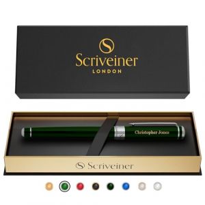 Scriveiner Stylo British Racing Green Personnalis&eacute; - Stylo de Luxe Laqu&eacute; Vert avec Finition Chrome, Recharge Schmidt, Cadeau Styl&eacute; Grav&eacute; pour Hommes et Femmes, Gravure de Nom Personnalis&eacute;e (SCRIVEINER, neuf)