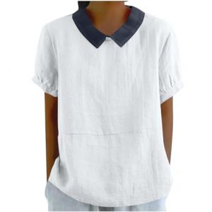 Chemisiers Et Blouses Femme Tunique en Coton Et Lin à Manches Courtes Chic Et ÉLéGant Chemises Couleur Unie Tee Shirt ÉTé Ample Haut Top à Revers LâChe Respirant Blouse Grande Taille Pas Cher Tee (asdkfh(Arriver 5 à 15 jours), neuf)