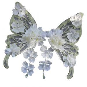 Pince à cheveux papillon en soie faite à la main élégante Costume de Han Barrettes à cheveux avec fleur à franges pour costume de scène (DawenYIsheng, neuf)