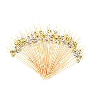 Bâtonnets Cocktail, 200pcs Bâtonnets Cocktail Bambou,Fruits Bâtons Bambou,Nourriture Signe de Fruits Cure-Dents Articles de Fête Pour Gâteau Dessert Salade LégumeBrochette (OrPearl+argent Pearl). (ZOMOAP, neuf)
