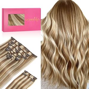 WENNALIFE Extension a Clip Cheveux Naturel, 150g 45cm 9pcs Brun Cendré Blond Doré Accentué Extension Cheveux Naturel Humain Remy Extension Cheveux Naturel Clip Humains Extension Clip Cheveux Naturel (wennalife-FR, neuf)