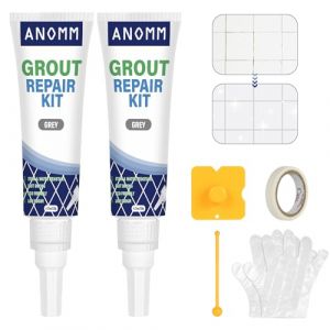 ANOMM Joint Carrelage, R&eacute;novateur de Joints, Colle Carrelage, Remplissage R&eacute;pare et Renouvelle, Kit Reparation Carrelage, pour Cuisine, Salle de Bain, Douche, Carrelage (2 x 120ml - Gris) (Dazzlingyyh, neuf)