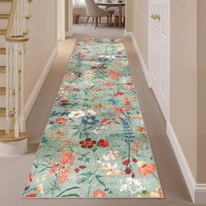 HUGEAR Vert Tapis de Couloir 80x300cm Floral Passage Lavable en Machine Antid&eacute;rapant Boheme Naturel Fleur Long Carpet Descente de Lit Cuisine Doux Poil Ras Rug (RONGBEN, neuf)