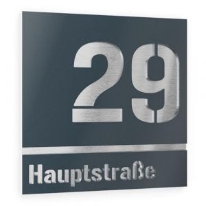 Graviers Design plaque num&eacute;ro de maison &agrave; deux lignes &ndash; 380x380 mm, anthracite RAL 7016, acier inox V2A, personnalisable (Graviers GmbH, neuf)