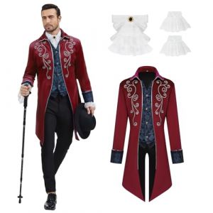 rumnigh Veste Queue-de-pie M&eacute;di&eacute;vale Steampunk pour Homme, Veste Queue-de-pie Gothique M&eacute;di&eacute;vale en Velours Brod&eacute;, Uniforme Redingote Victorienne pour Soir&eacute;e &agrave; Th&egrave;me Steampunk et Soir&eacute;e Dansante (BUYUSHANGMAO, neuf)