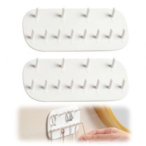 KEWUF Rangement Mural pour Bijoux, Porte Collier, Porte Bijoux Mural, Organisateur de Bijoux pour Colliers, Bracelets, Anneau et Boucles d'Oreilles, Fixation Adhésive Facile (Blanc, 2 Pièces) (VicFENG001, neuf)