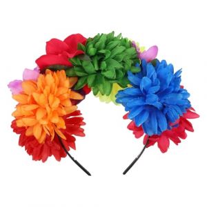 Sewroro Bandeau de Fleurs Mexicain pour Halloween et Jour des Morts, Serrage-T&ecirc;te &agrave; Fleurs Roses en Tissu Doux, Accessoire de Coiffure Cosplay pour F&ecirc;te Costum&eacute;e, Couronne de Roses (allDUO, neuf)