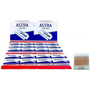 Lames de barbe Astra Superior Stainless Blue - 100 lames de rasoir à barbe et 20 Cerins émostatiques (Razor Blades Club, neuf)