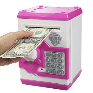 HUSAN Tirelire électronique avec Automatique Argent Faire défiler, Mini ATM Coffre-Fort,Économiser de l'argent Jouet pour Les Enfants, Anniversaire Cadeau de Noël pour garçons et Filles (Rose) (HUSAN Tech Inc, neuf)