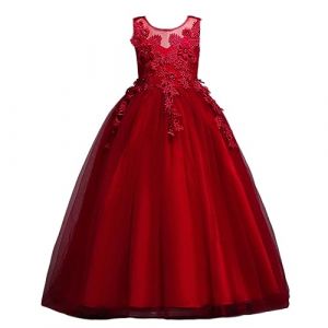 DISSA Robe pour Filles Princesse Rouge sans Manche Robes de Bal Tulle Robe de Soir&eacute;e de Mariage Enfants Dentelle 11-12 Ans,D832 (Fivebee Fashion, neuf)