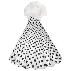 Robe Vintage Ann&eacute;es 50 Femme Retro Rockabilly Pin Up Chic Et Elegante Robes Au Genou Dos Nu Ann&eacute;e 50s Swing D&eacute;contract&eacute;e Dress De Retour Soir&eacute;e Mariage C&eacute;r&eacute;monie Audrey Hepburn (qiaoxiahe, neuf)