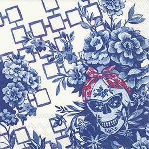 IHR - C 922164 &ndash; Lot de 20 serviettes en papier pour cocktail Catrina Motif t&ecirc;te de mort Blanc 12,5 cm x 12,5 cm 3 &eacute;paisseurs (Luxurytable, neuf)