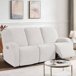 KinCam Housse de Fauteuil Extensible en Jacquard, Housse de Fauteuil Relax avec Poche, Housse Fauteuil Relax pour Chiens et Chats, Douce et Lavable Housse canap&eacute; Relax 3 Places Cr&egrave;me (HXR-EU, neuf)