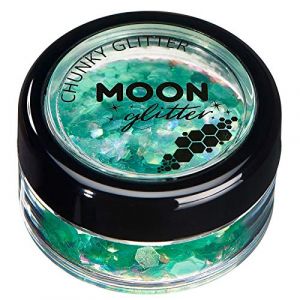 Paillettes rondes iris&eacute;es par Moon Glitter (Paillette Lune) &ndash; 100% de paillettes cosm&eacute;tique pour le visage, le corps, les ongles, les cheveux et les l&egrave;vres - 3g - Vert (NeonBeauty, neuf)