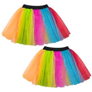 TUONYIS 2 Pièces Tutu Néon des années 80, Jupe Tutu Femme 3 Couches Tulle, Disco Costume Vetement Fête Néon Tutu Fluo, Jupe Tulle des années 1980, Halloween Carnaval Costume De Fête (Arc-en-Ciel) (ZECAI TONG, neuf)