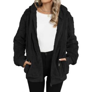 EIRUKON Veste Polaire Femme Chaud Teddy Sweat a Capuche Zippé Sherpa Sweatshirt en Peluche Hiver Manteau Polaire Blouson Décontractée Doux Ample Outwear,Noir,S (ARK-ai, neuf)