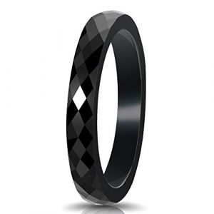 PAURO Bijoux Haute Brillant Classique Conception Engagement Mariage Band Bague Femme C&eacute;ramique Noir Taille 68 (BuyPAURO, neuf)